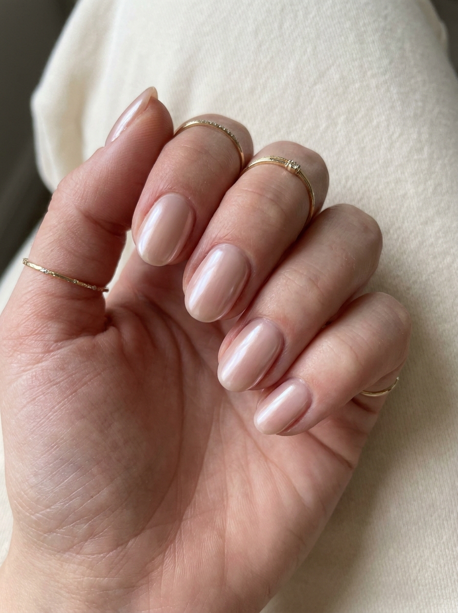 Short Chrome Summer Nails mit zartem Pearl-Chrome-Schimmer